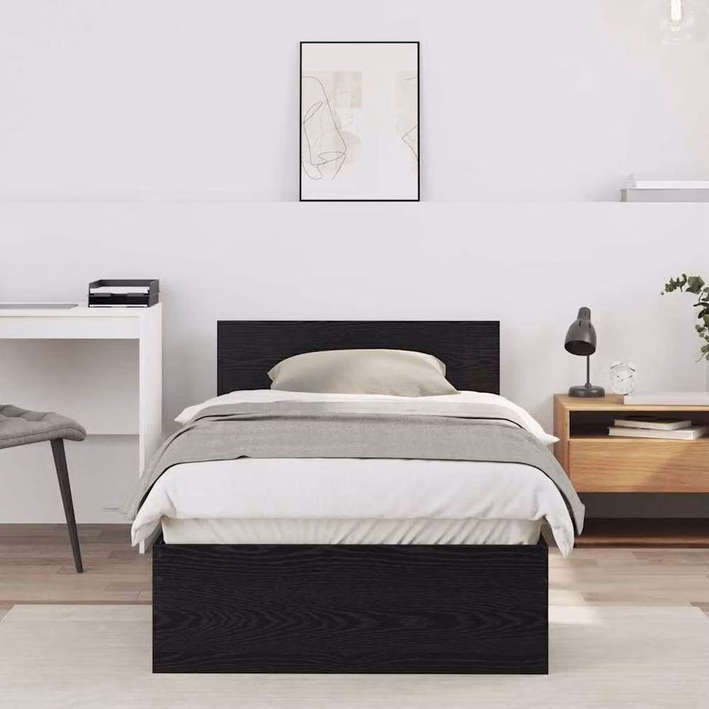 Berkfield Home Modern Bed Frame with Headboard in Black Oak, W/D/H: 90 x 200 cm – 2