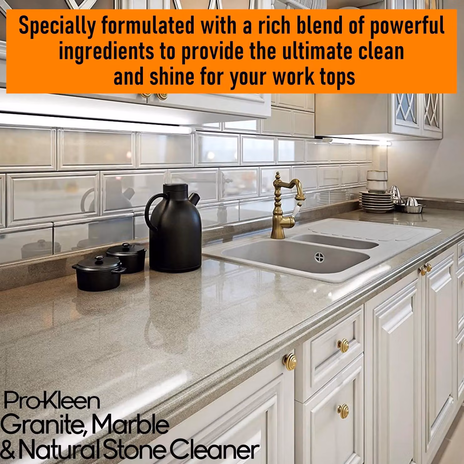 ProKleen Granite, Marble and Natural Stone Worktop Cleaner Spray, 2 x 750ml, Orange – 2