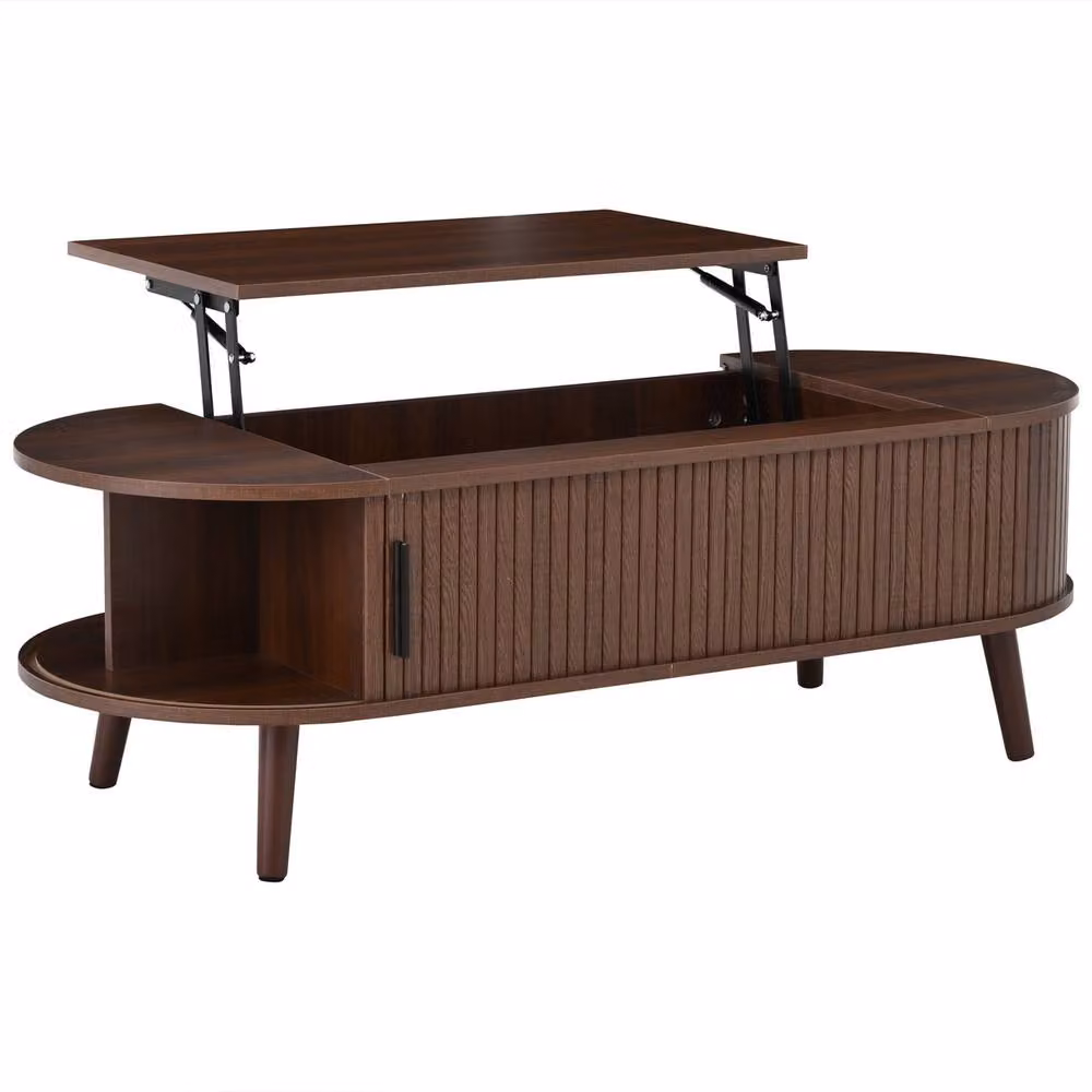 Rolipo Oval Lift Top Coffee Table in Brown with Hidden Storage and Height Adjustable Mechanism, W/D/H: 120 x 53.5 x 53.5 cm – 6