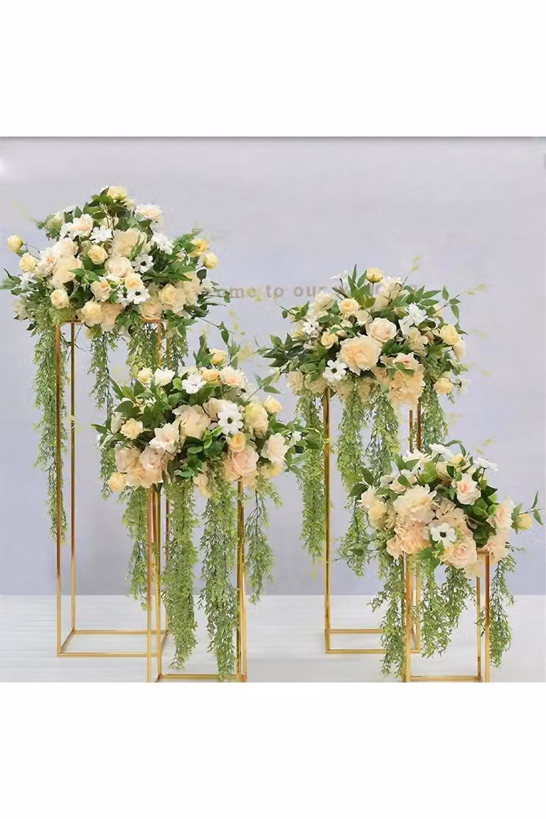 H&O Direct Metal Rectangular Flower Stand Pedestal in Gold