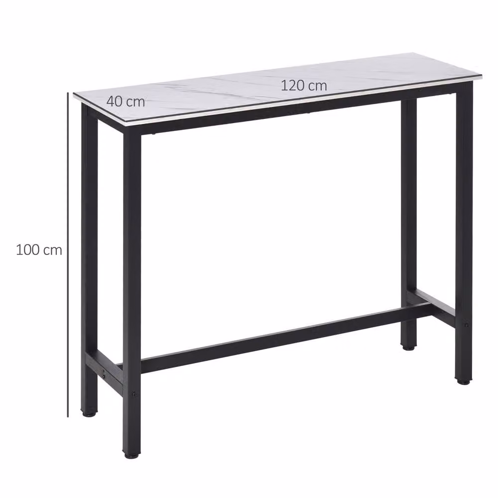 STILVORA Modern Rectangular Bar Table with White Marble Grain Top and Metal Structure, W: 120 cm x D: 100 cm – 4