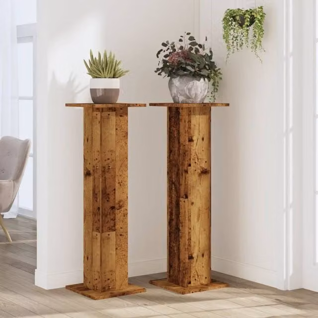 Berkfield Home Set of 2 Rustic Brown Engineered Wood Plant Stands, W/D/H: 30 x 30 x 95 cm – 1