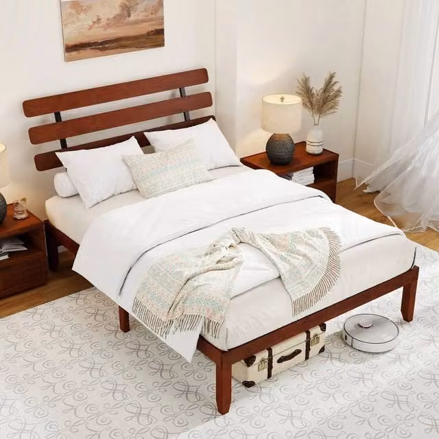 SPETLEK King Size Solid Wood Platform Bed Frame in Brown Walnut, W: 180 cm x D: 200 cm – 1