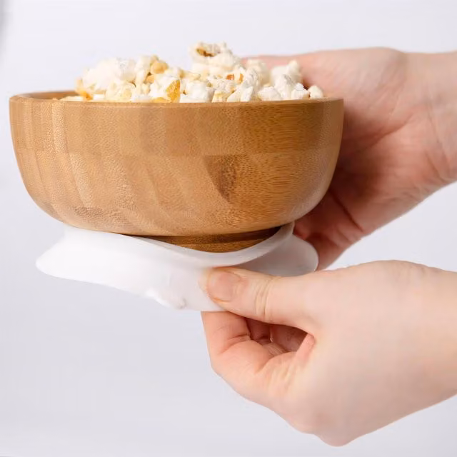 Tiny Dining Children's Bamboo Bowl with Suction Cup - White