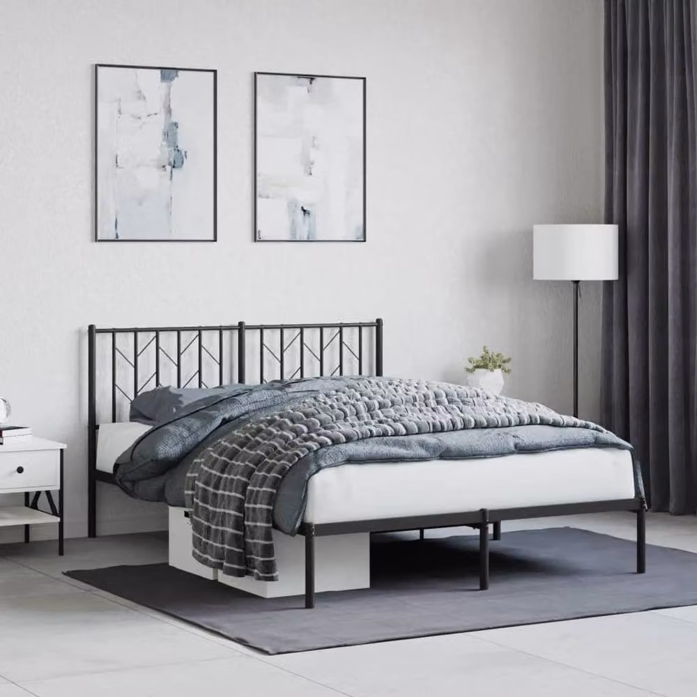 Berkfield Home Metal Bed Frame with Headboard in Black, W/D/H: 140 x 190 cm – 2