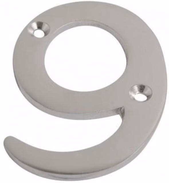 Dzina Satin Chrome Number 9 Door Number for Wooden and Composite Doors in Silver