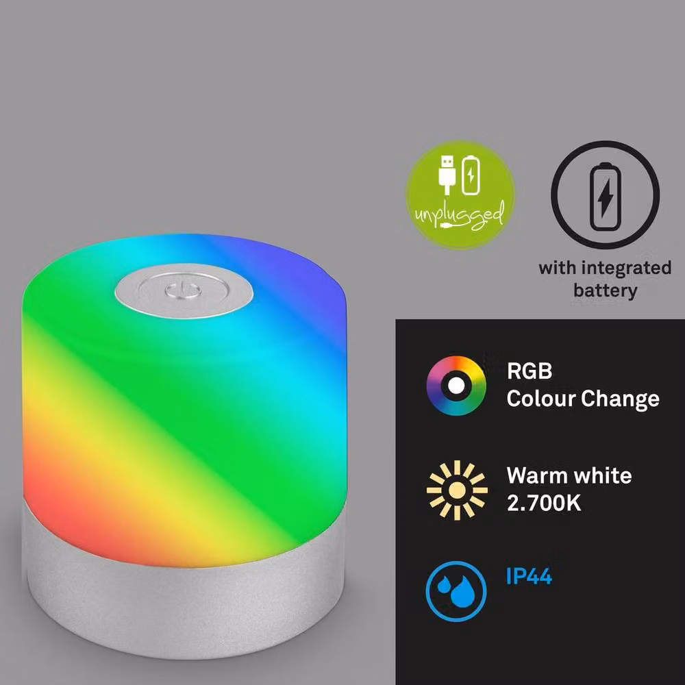 Briloner Rechargeable LED Table Lamp with RGBW Colour Changing and Touch Dimming, Silver Chrome – 2