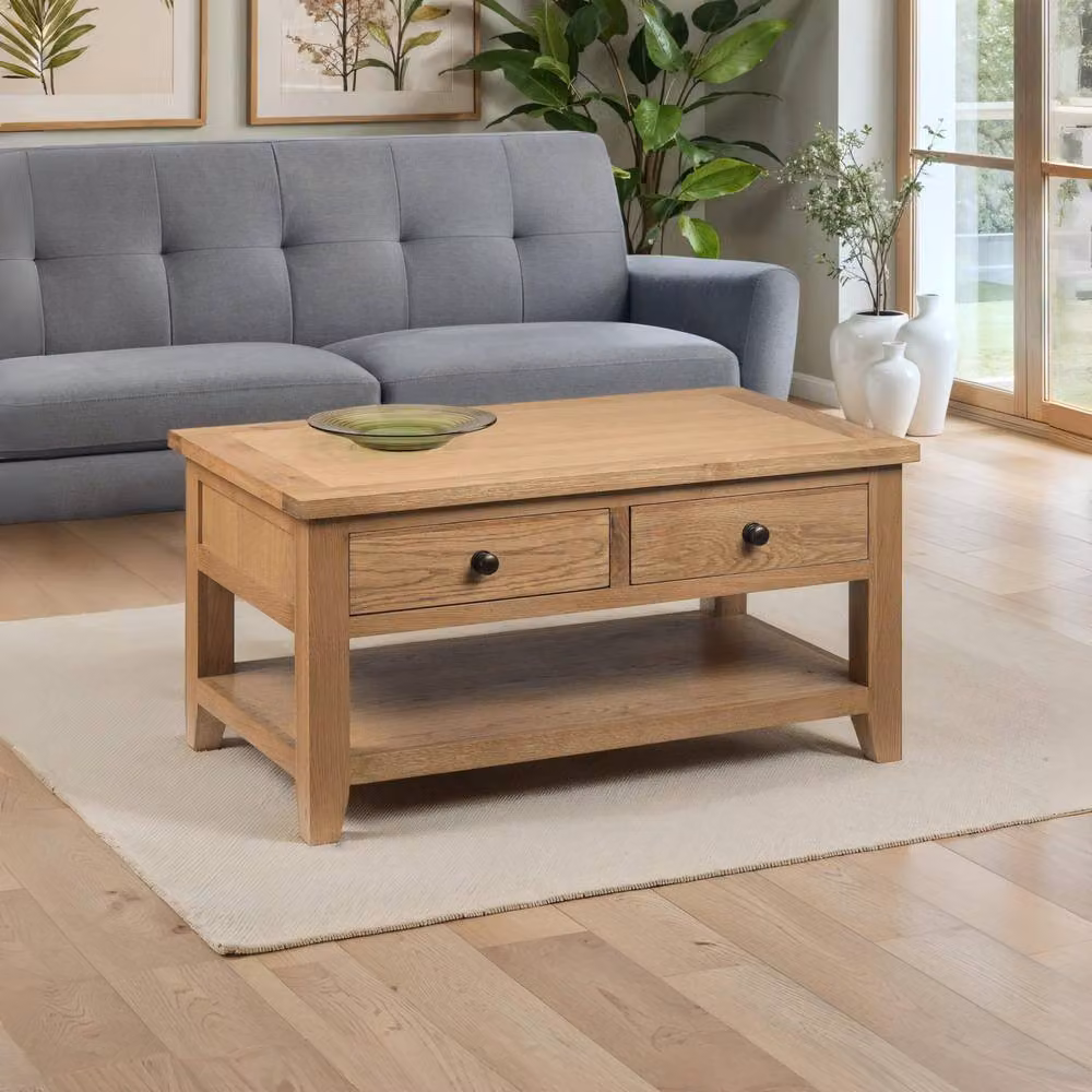 Cheshire Thistlewood Rectangular Coffee Table with 2 Drawers in Light Oak – 2