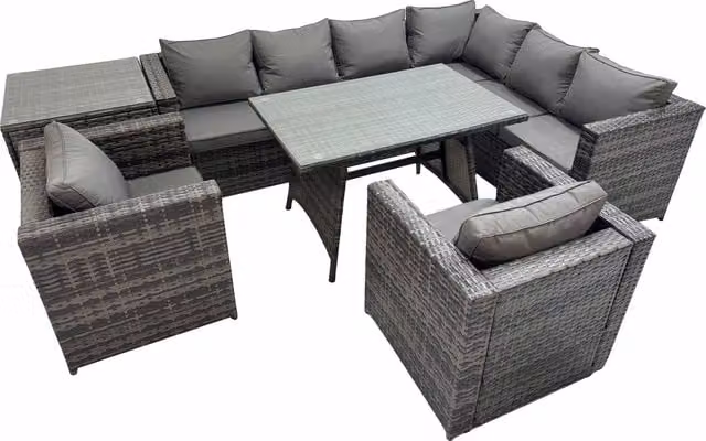 Fimous Dark Grey Rattan Patio Furniture Set with Dining Table, 2 Chairs and Side Table