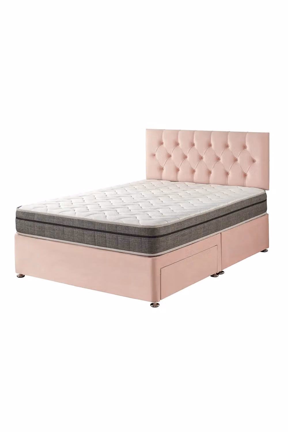 Aspire Olivier Hybrid Memory Pocket Mattress and Divan Bed with Strutted Headboard and 2 Drawers, Pink Velvet, W/D/H: 140 x 200 cm – 2
