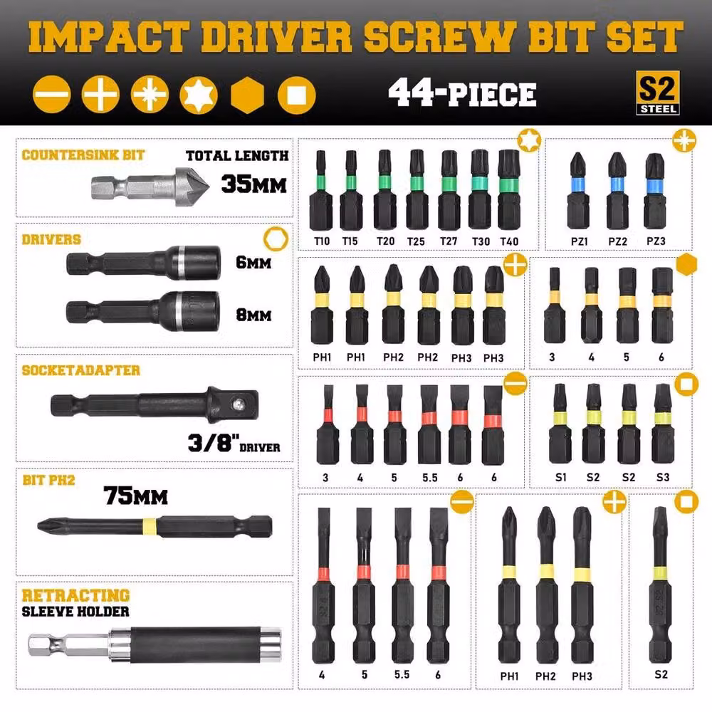 SPETLEK Magnetic Impact Drill Screwdriver Nut Bit Set in Black – 2