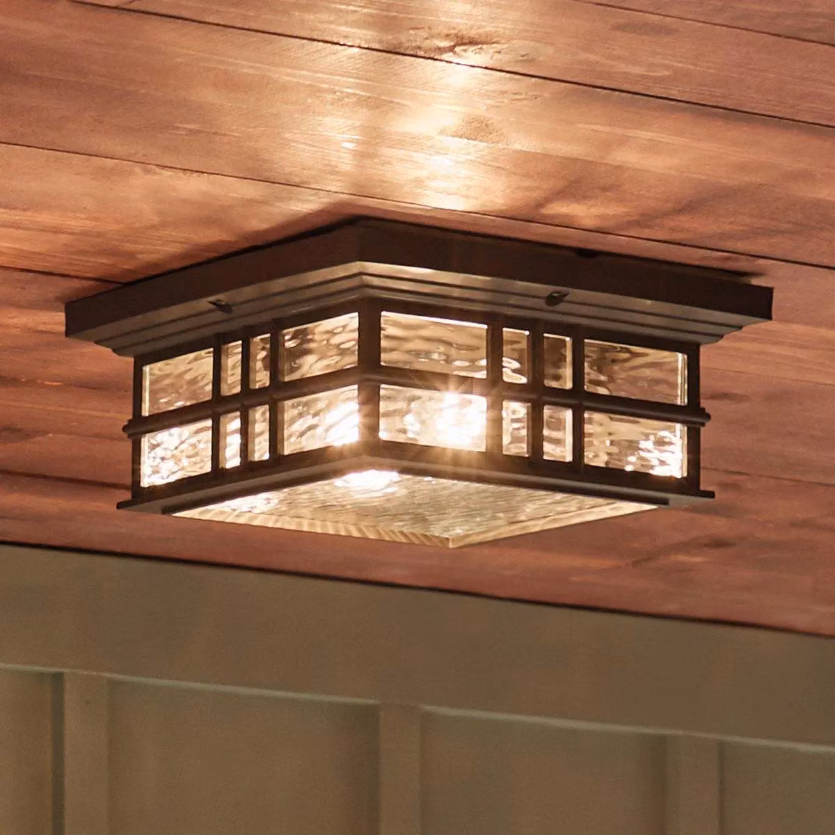 Netlighting Beacon 2-Light Outdoor Flush Mount Ceiling Light in Olde Bronze and Brown, IP44, E27 – 4