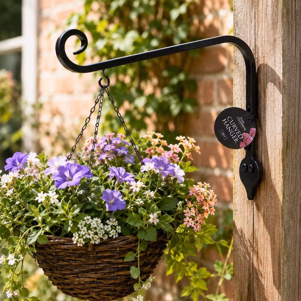 Tom Chambers Black Hanging Curved Garden Basket Bracket, 30 cm – 2