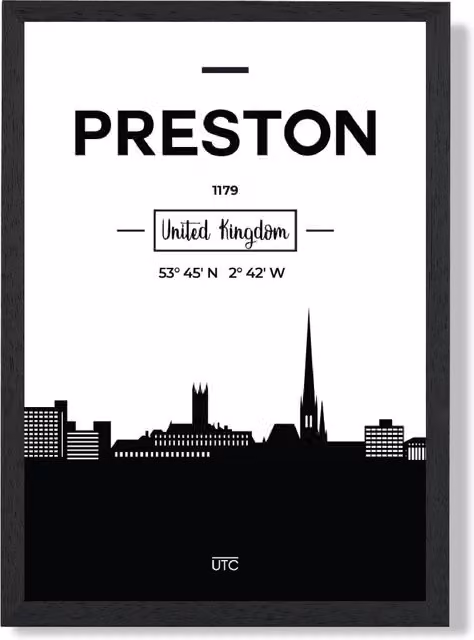 ARTZE Preston Black and White City Skyline Framed Print in Black Frame