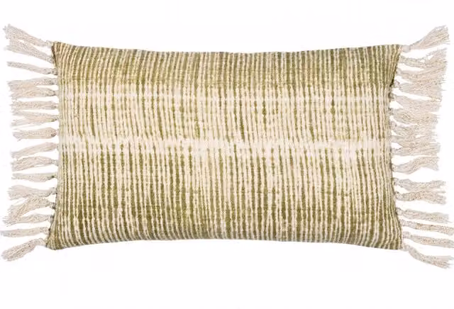 Make it a Home Sono Ink Abstract Fringed Rectangular Cushion in Green and Polyester/Cotton