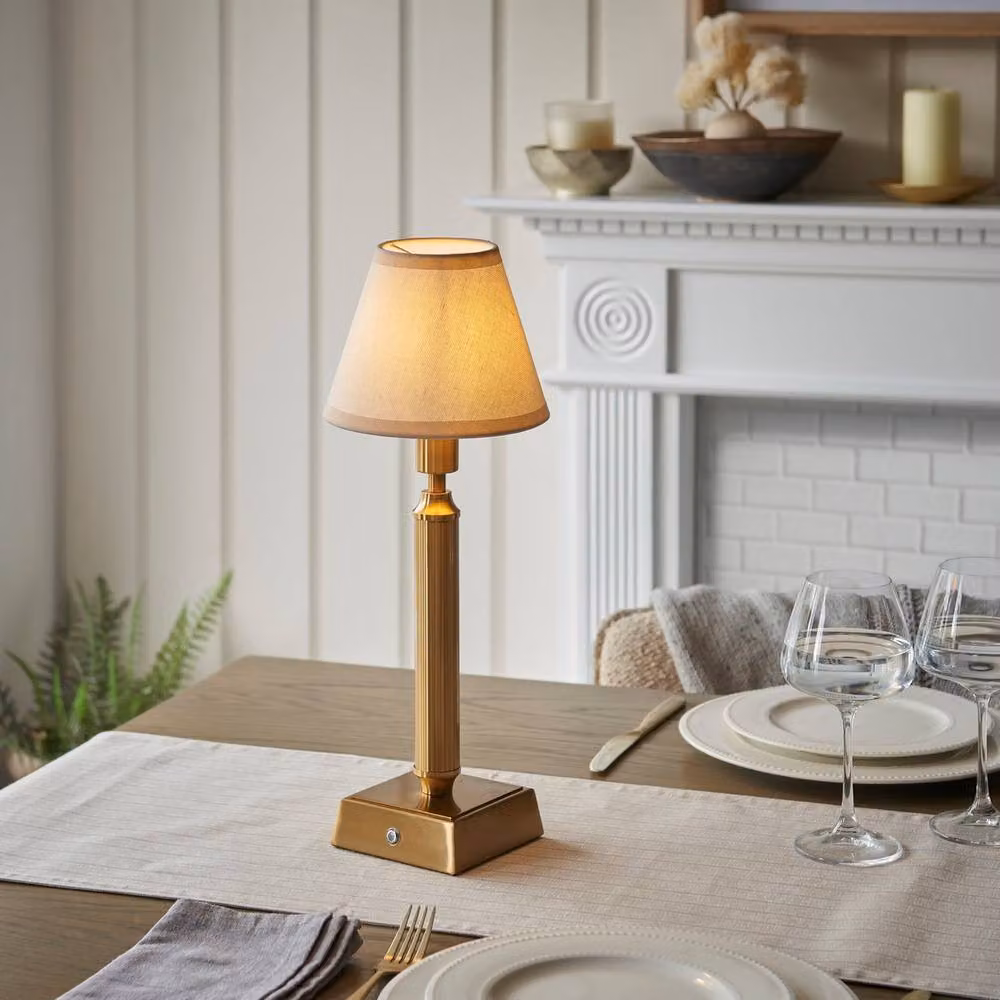 Netlighting Trobridge Rechargeable LED Table Lamp with Dimmable Fabric Ivy Shade in Gold/Brass – 2