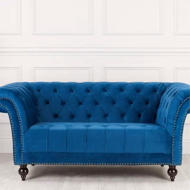 Birlea Chesterfield 2 Seater Sofa in Blue Velvet Fabric
