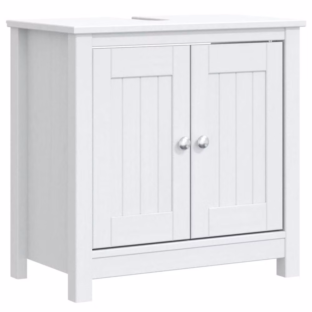 Berkfield Home BERG 3 Piece White Solid Wood Pine Bathroom Furniture Set – 2