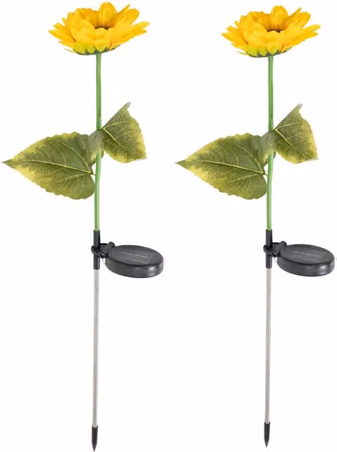 ValueLights 2 Pack Solar Powered Yellow Sunflower Garden Spike Lights with Dusk Sensor