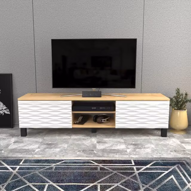 Decorotika Lukas TV Stand for TVs up to 64 inch in Light Oak and White