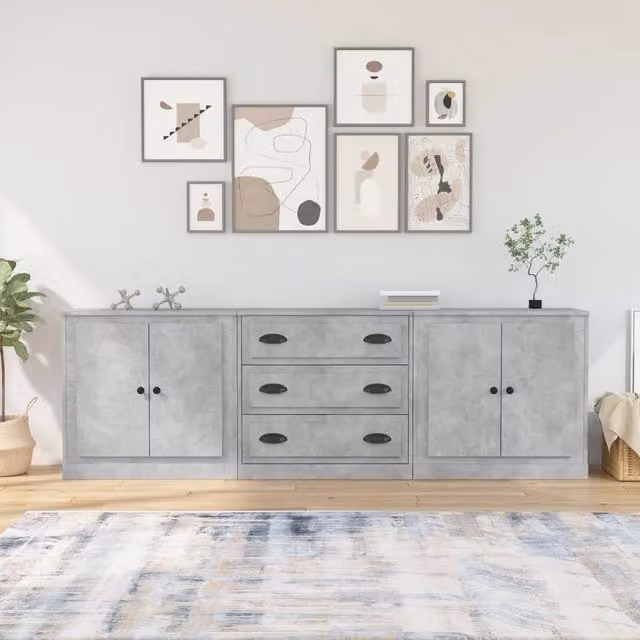 Berkfield Home Set of 3 Sideboards in Concrete Grey Matt MDF
