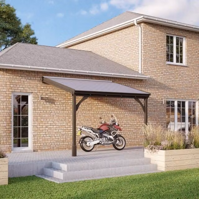 Rutland County Garden Furniture Ltd Rustic Brown Wood Carport with Bitumen Shingle Roof, W: 434 cm, L: 250 cm, H: 270 cm – 1
