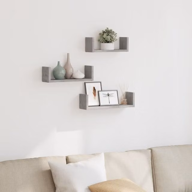 Berkfield Home Wall Mounted Shelf Set of 3 in Concrete Grey Engineered Wood