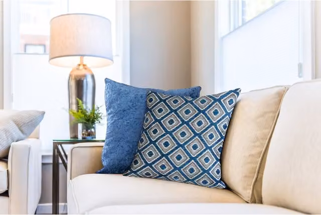 NewEdgeBlinds Graphic Minimalist Square Cushion Cover in Blue