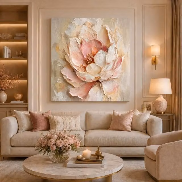 Mafett Ethereal Blossom Floral Canvas Wall Art Print in Pale Pink, W: 101.6 cm, H: 101.6 cm – 1