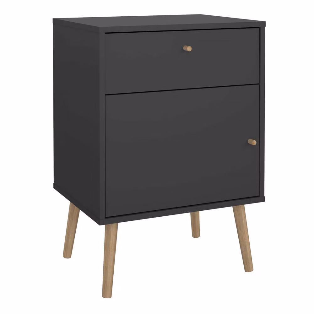 Wyld Haus Quietbloom Dark Grey Wooden Bedside Table with 1 Door and 1 Soft Close Drawer, W/D/H: 39.1 x 50.2 x 72.1 cm – 2