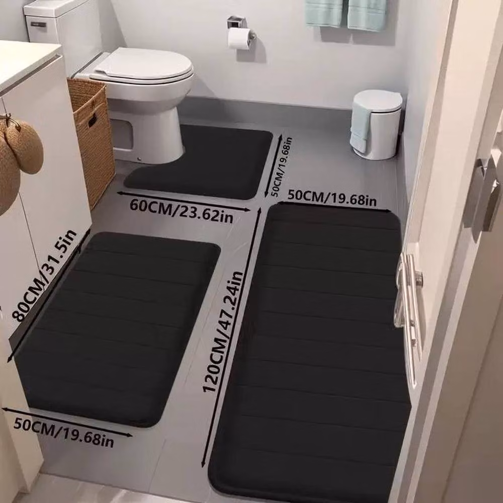 Kelvenix Set of 3 Black Memory Foam Non-Slip Rectangular Bath Mats – 5