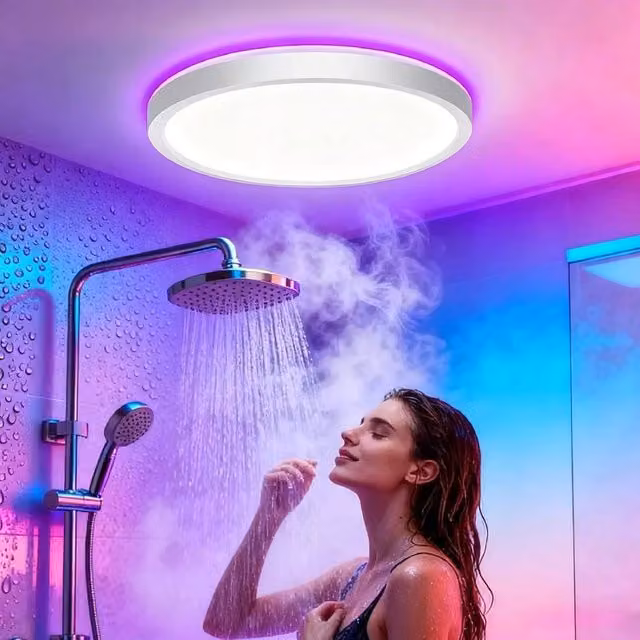 FLAVORA Waterproof Smart LED Shower Light in White with Remote Control, Dimmable RGB Settings and Timer