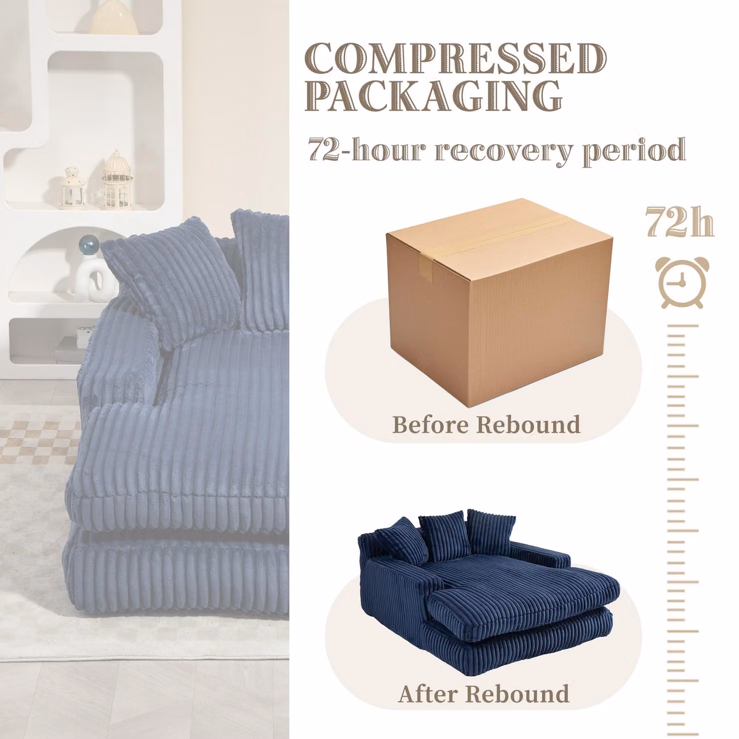 Aosom UK Modern Oversized Chaise Lounge Chair with Memory Foam Seat and Sofa Bed, Blue, W/D/H: 125 x 155 x 63 cm – 8