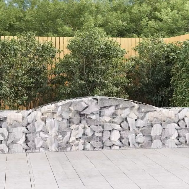 Berkfield Home Arched Gabion Baskets, 6 Piece Set, Silver Galvanised Steel, W: 400 cm, D: 30 cm, H: 60-80 cm