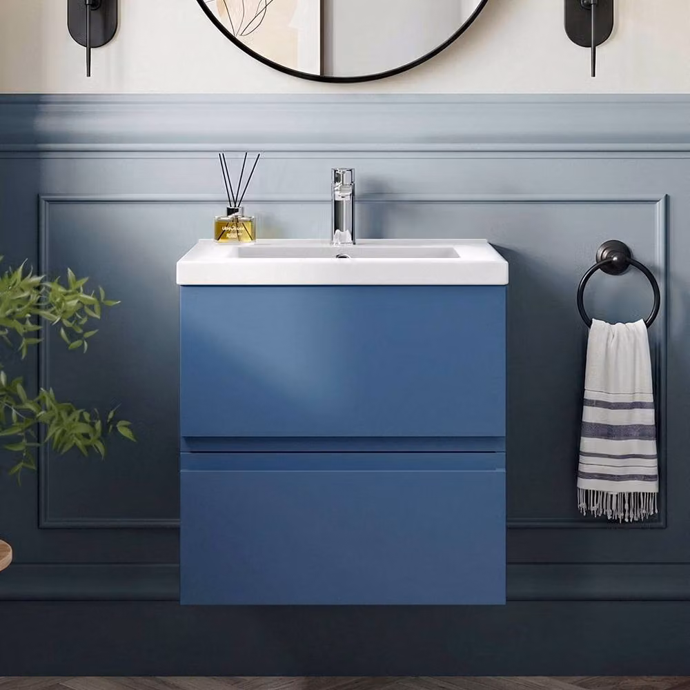 Balterley Mavesyn 2 Drawer Wall Hung Vanity Basin Unit, Blue, Width: 50 cm – 2