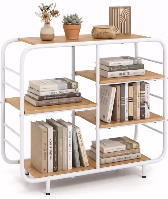 Costway 5 Tier Freestanding Bookshelf Storage Organizer in Natural Wood and Metal
