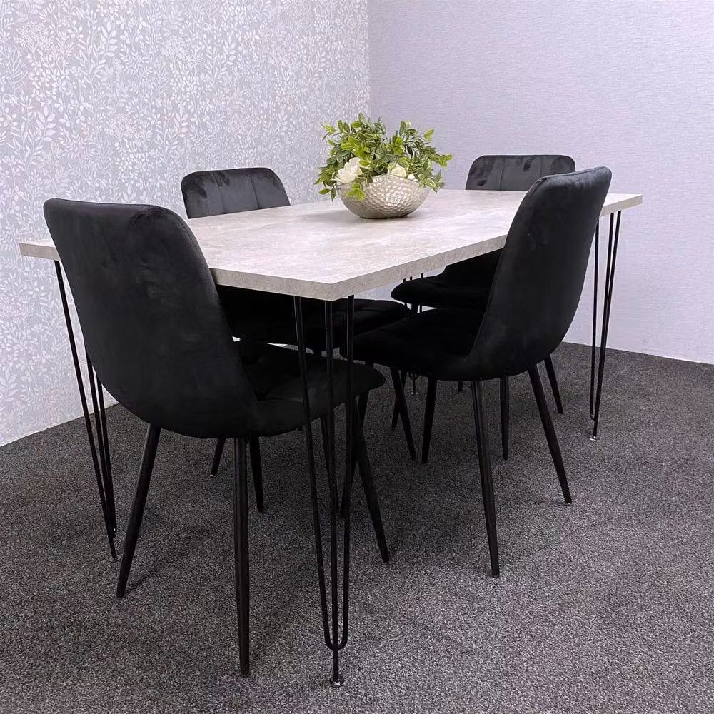 KOSY KOALA Modern Dining Set with Brown Rectangular Table and 4 Black Velvet Chairs – 3