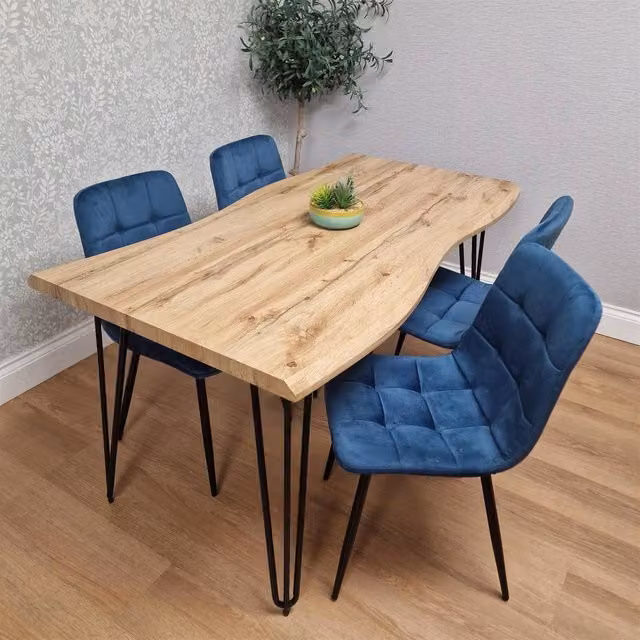 KOSY KOALA Dining Table Set with 4 Blue Velvet Chairs and Wood Table, W/D/H: 80 x 80 x 75 cm – 1