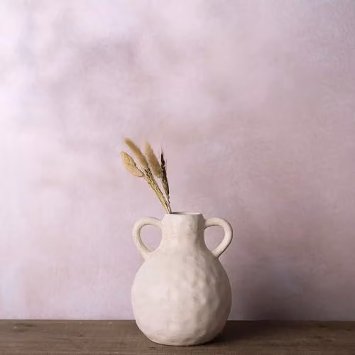 Garden Greatness Scandi Dotted Ceramic Vase with Two Handles in Beige and Multicolour, H 20.7 cm x W 16.2 cm x D 16.2 cm – 2