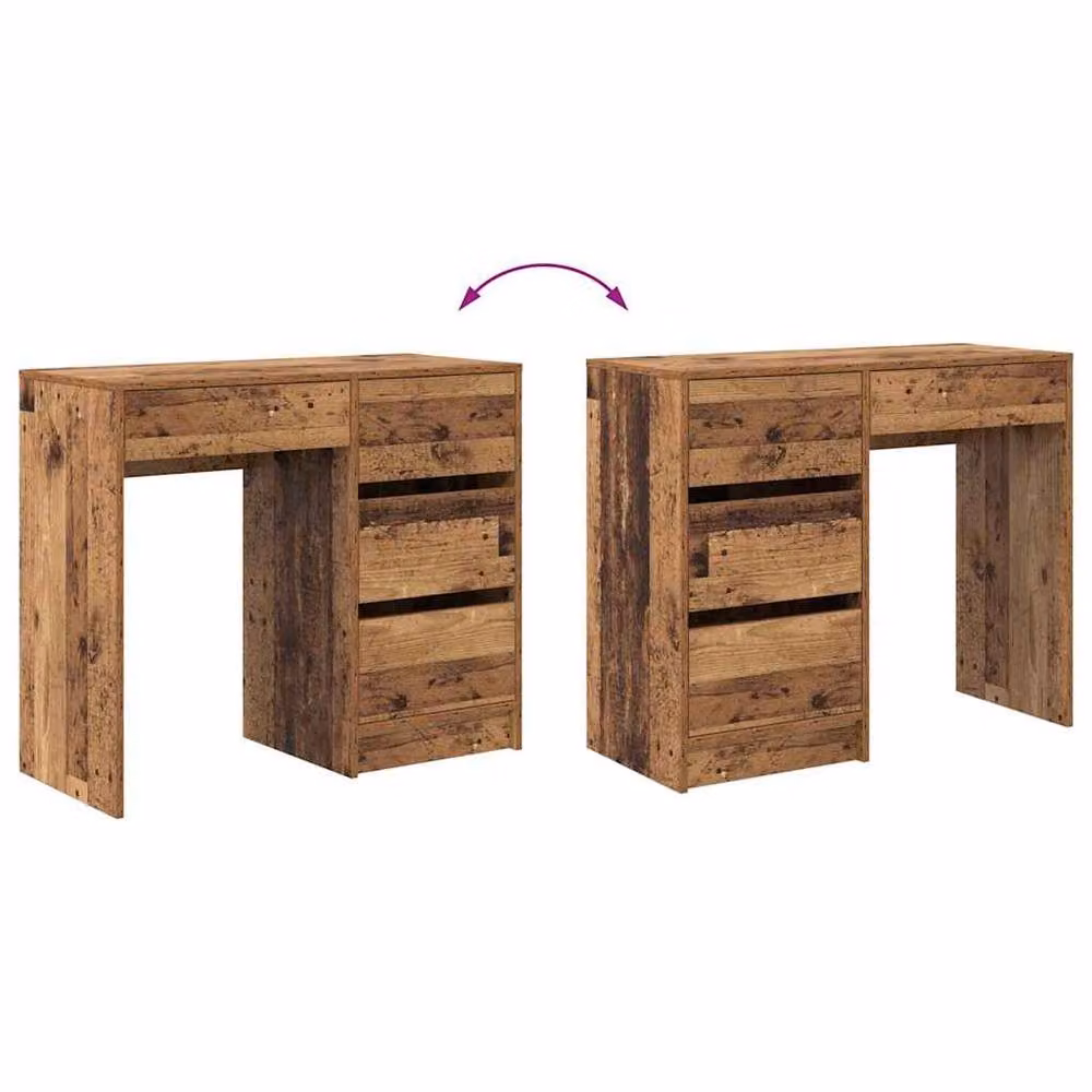 Berkfield Home Old Wood Writing Desk in Brown, Rustic Engineered Wood – 6