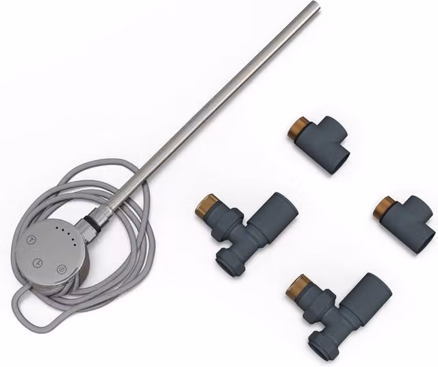 UK Radiators Talus Dual Fuel Towel Rail Kit with Touch Thermostatic Valve, Anthracite
