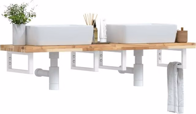 Berkfield Home Wall Mounted Basin Shelf in Brown Acacia Wood and Steel