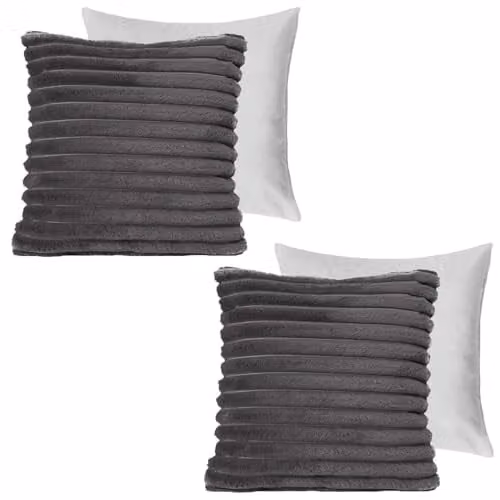 OHS Pack of 2 Charcoal Grey Faux Fur Square Throw Pillows with Removable Covers, W/D/H: 45 x 45 x 45 cm
