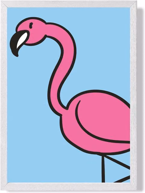 ARTZE Cute Cartoon Style Flamingo Framed Print, Pink and White, A3