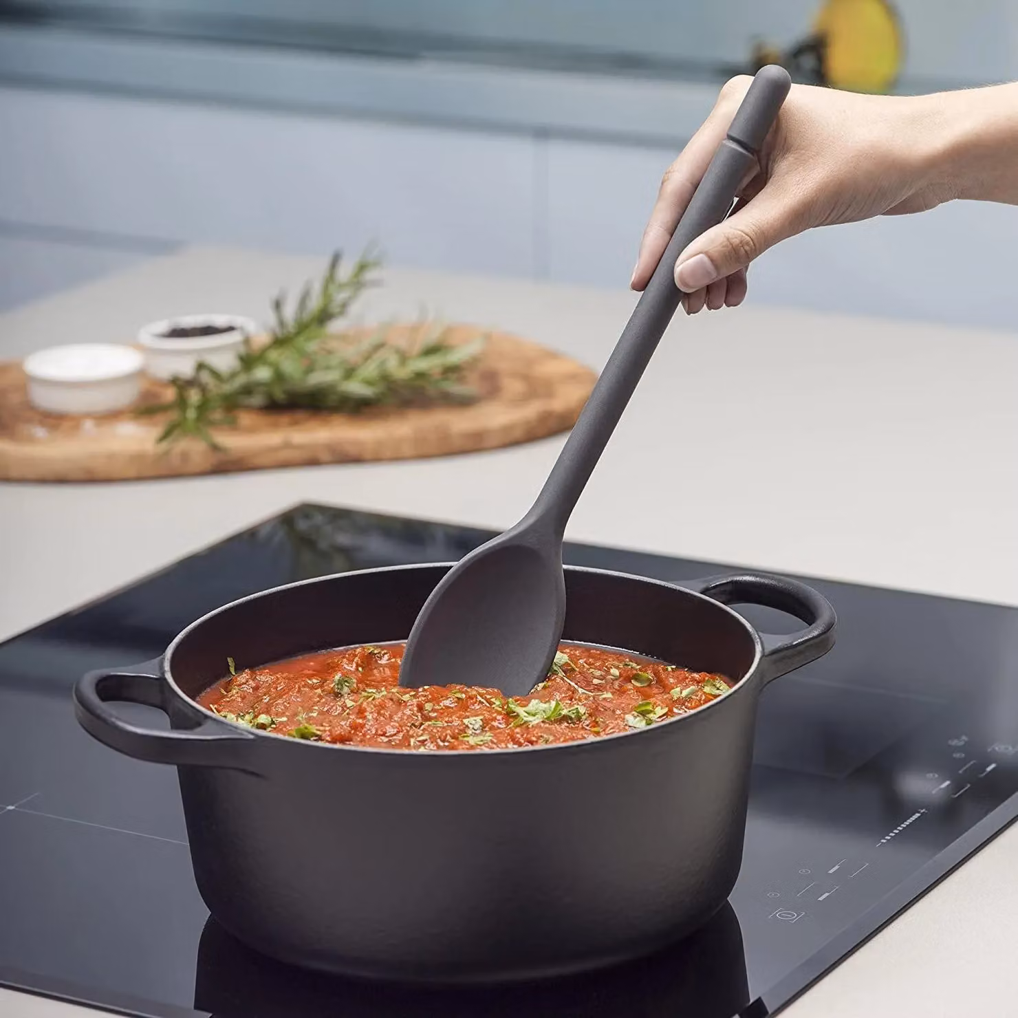 Zeal Traditional Silicone and Stainless Steel Oval Cook's Spoon, 30 cm, Grey – 4