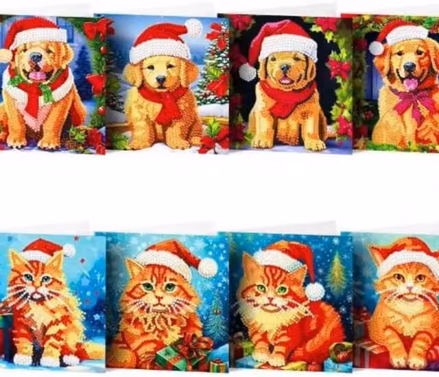 Syntego Pack of 8 Multicolour Diamond Painting Christmas Card Kits for Adults