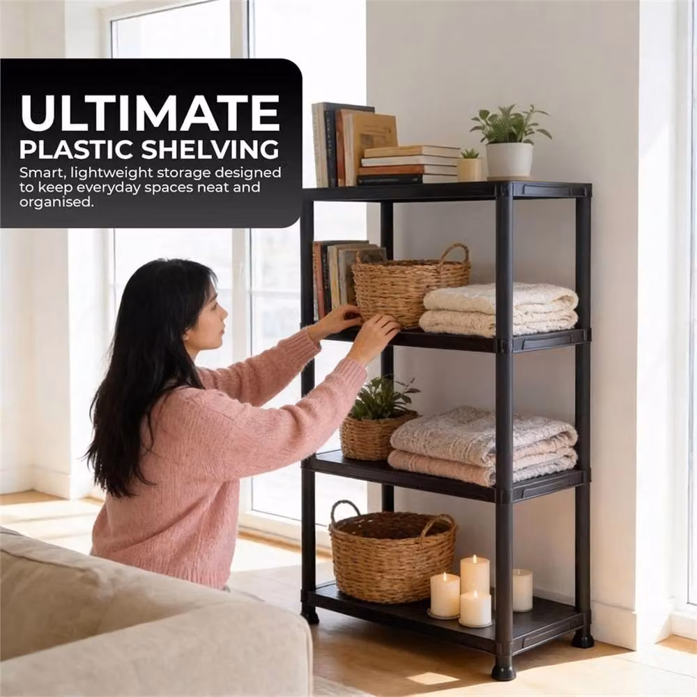 Nordara 4-Tier Plastic Freestanding Storage Shelf Unit in Black – 5