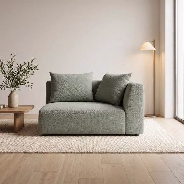 Abakus Direct Tokyo Right Corner Seat in Light Green Basket Weave Fabric with Deep Seat – 1