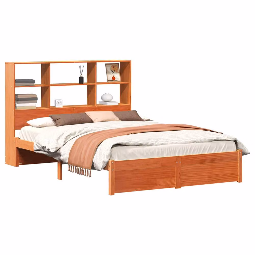 Berkfield Home Solid Wood Bed Frame with Storage Headboard and Side Compartments, Wax Brown, W/D/H: 140 x 200 cm – 2