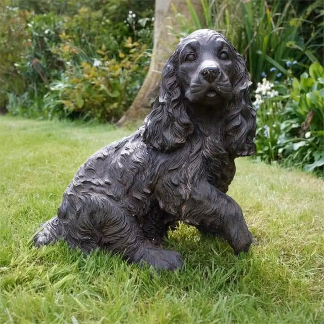 Havendro Cocker Spaniel Dog Statue Resin Garden Ornament in Brown and Bronze, Height: 40 cm – 1